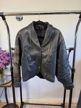 WOLF Black Leather Shawl-Collar Jacket